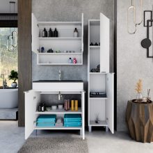 HD Paris Matt White 80 álló mosdószekrény szálcsiszolt króm elemekkel és matt fekete slim mosdóval