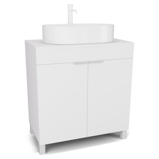 HD Paris Matt White 80 álló mosdószekrény matt fehér mosdópulttal és matt fehér elemekkel