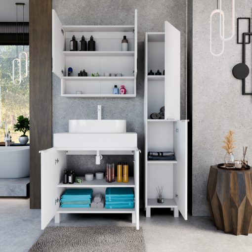 HD Paris Matt White 80 álló mosdószekrény matt fehér mosdópulttal és matt fehér elemekkel