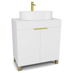   HD Paris Matt White 80 álló mosdószekrény matt fehér mosdópulttal és szálcsiszolt arany elemekkel