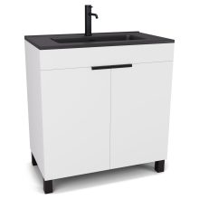 HD Paris Matt White 80 álló mosdószekrény matt fekete elemekkel és matt fekete slim mosdóval