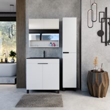 HD Paris Matt White 80 álló mosdószekrény matt fekete elemekkel és matt fekete slim mosdóval