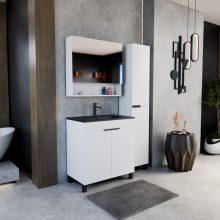 HD Paris Matt White 80 álló mosdószekrény matt fekete elemekkel és matt fekete slim mosdóval