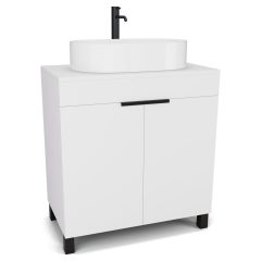   HD Paris Matt White 80 álló mosdószekrény matt fehér mosdópulttal és matt fekete elemekkel