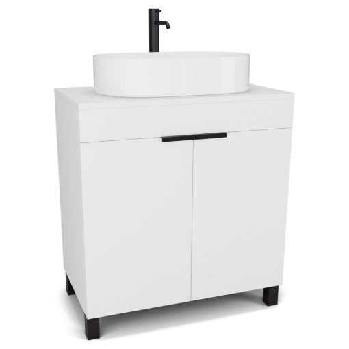 HD Paris Matt White 80 álló mosdószekrény matt fehér mosdópulttal és matt fekete elemekkel