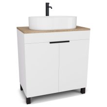 HD Paris Matt White 80 álló mosdószekrény tölgyfa színű mosdópulttal és matt fekete elemekkel