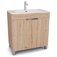 HD Paris Oak 80 álló mosdószekrény fényes króm elemekkel és fényes fehér slim mosdóval