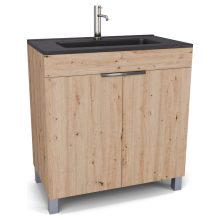 HD Paris Oak 80 álló mosdószekrény fényes króm elemekkel és matt fekete slim mosdóval