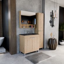 HD Paris Oak 80 álló mosdószekrény fényes króm elemekkel és matt fekete slim mosdóval