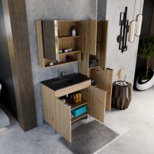 HD Paris Oak 80 álló mosdószekrény fényes króm elemekkel és matt fekete slim mosdóval