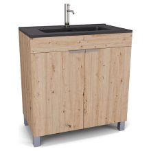 HD Paris Oak 80 álló mosdószekrény szálcsiszolt króm elemekkel és matt fekete slim mosdóval