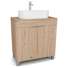   HD Paris Oak 80 álló mosdószekrény tölgyfa színű mosdópulttal és szálcsiszolt króm elemekkel