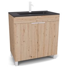 HD Paris Oak 80 álló mosdószekrény matt fehér elemekkel és matt fekete slim mosdóval