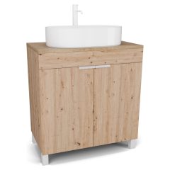   HD Paris Oak 80 álló mosdószekrény tölgyfa színű mosdópulttal és matt fehér elemekkel