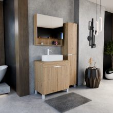 HD Paris Oak 80 álló mosdószekrény tölgyfa színű mosdópulttal és matt fehér elemekkel