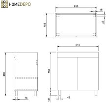 HD Paris Oak 80 álló mosdószekrény szálcsiszolt arany elemekkel és fényes fehér slim mosdóval