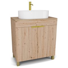   HD Paris Oak 80 álló mosdószekrény tölgyfa színű mosdópulttal és szálcsiszolt arany elemekkel
