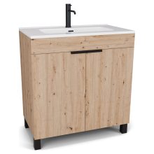 HD Paris Oak 80 álló mosdószekrény matt fekete elemekkel és fényes fehér slim mosdóval