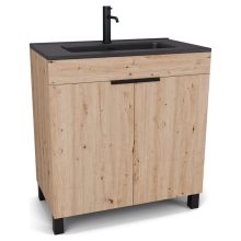 HD Paris Oak 80 álló mosdószekrény matt fekete elemekkel és matt fekete slim mosdóval