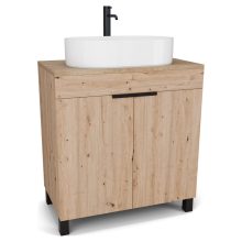 HD Paris Oak 80 álló mosdószekrény tölgyfa színű mosdópulttal és matt fekete elemekkel