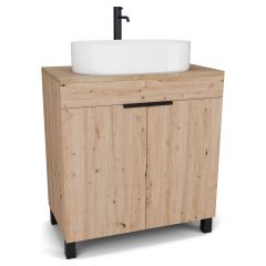   HD Paris Oak 80 álló mosdószekrény tölgyfa színű mosdópulttal és matt fekete elemekkel