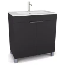 HD Paris Matt Black 80 álló mosdószekrény fényes króm elemekkel és fényes fehér slim mosdóval