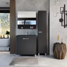 HD Paris Matt Black 80 álló mosdószekrény fényes króm elemekkel és matt fekete slim mosdóval