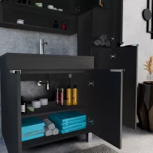 HD Paris Matt Black 80 álló mosdószekrény fényes króm elemekkel és matt fekete slim mosdóval