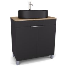 HD Paris Matt Black 80 álló mosdószekrény tölgyfa színű mosdópulttal és fényes króm elemekkel