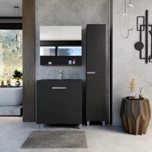 HD Paris Matt Black 80 álló mosdószekrény szálcsiszolt króm elemekkel és matt fekete slim mosdóval