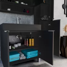 HD Paris Matt Black 80 álló mosdószekrény szálcsiszolt króm elemekkel és matt fekete slim mosdóval