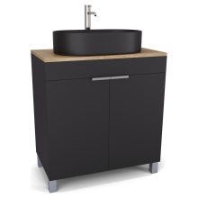 HD Paris Matt Black 80 álló mosdószekrény tölgyfa színű mosdópulttal és szálcsiszolt króm elemekkel