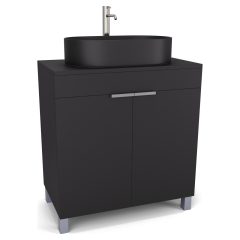   HD Paris Matt Black 80 álló mosdószekrény matt fekete mosdópulttal és szálcsiszolt króm elemekkel