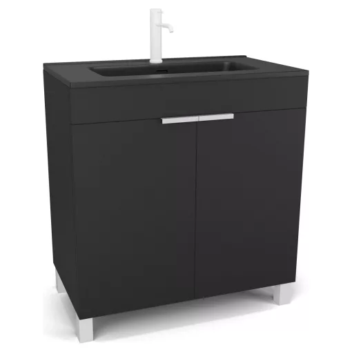 HD Paris Matt Black 80 álló mosdószekrény matt fehér elemekkel és matt fekete slim mosdóval