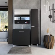 HD Paris Matt Black 80 álló mosdószekrény matt fehér elemekkel és matt fekete slim mosdóval