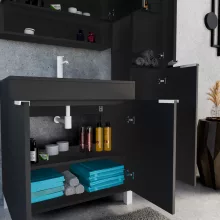HD Paris Matt Black 80 álló mosdószekrény matt fehér elemekkel és matt fekete slim mosdóval