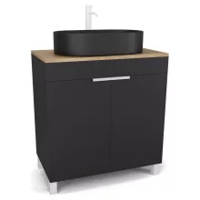 HD Paris Matt Black 80 álló mosdószekrény tölgyfa színű mosdópulttal és matt fehér elemekkel