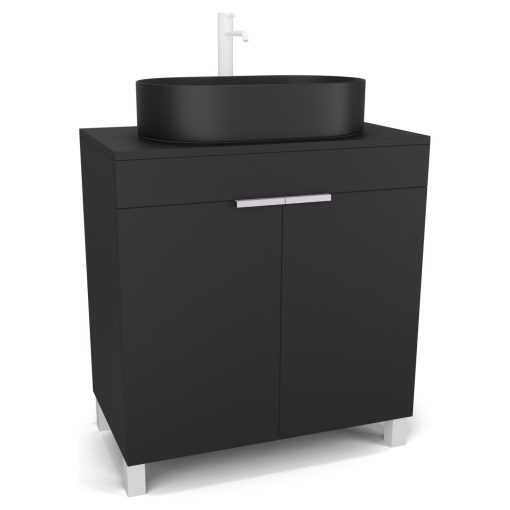HD Paris Matt Black 80 álló mosdószekrény matt fekete mosdópulttal és matt fehér elemekkel