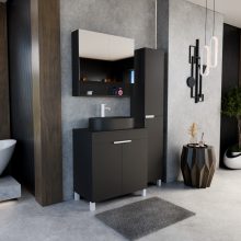 HD Paris Matt Black 80 álló mosdószekrény matt fekete mosdópulttal és matt fehér elemekkel