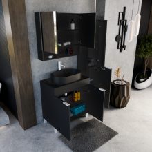 HD Paris Matt Black 80 álló mosdószekrény matt fekete mosdópulttal és matt fehér elemekkel