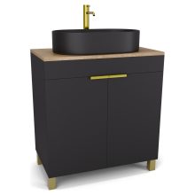 HD Paris Matt Black 80 álló mosdószekrény tölgyfa színű mosdópulttal és szálcsiszolt arany elemekkel