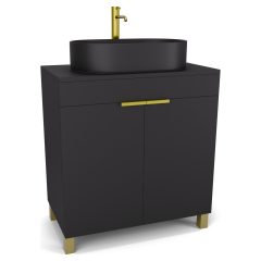   HD Paris Matt Black 80 álló mosdószekrény matt fekete mosdópulttal és szálcsiszolt arany elemekkel