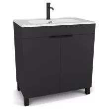 HD Paris Matt Black 80 álló mosdószekrény matt fekete elemekkel és fényes fehér slim mosdóval