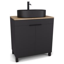 HD Paris Matt Black 80 álló mosdószekrény tölgyfa színű mosdópulttal és matt fekete elemekkel