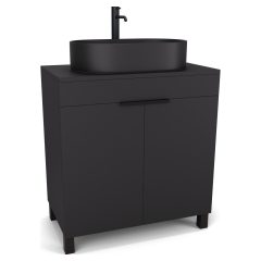   HD Paris Matt Black 80 álló mosdószekrény matt fekete mosdópulttal és matt fekete elemekkel