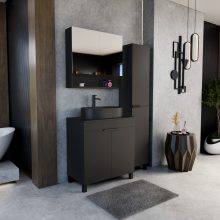 HD Paris Matt Black 80 álló mosdószekrény matt fekete mosdópulttal és matt fekete elemekkel