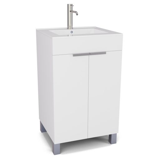 HD Paris Matt White 50 álló mosdószekrény szálcsiszolt króm elemekkel