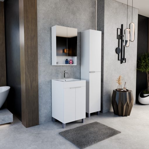 HD Paris Matt White 50 álló mosdószekrény szálcsiszolt króm elemekkel