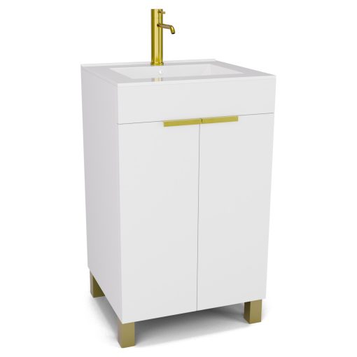HD Paris Matt White 50 álló mosdószekrény szálcsiszolt arany elemekkel