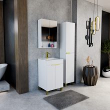 HD Paris Matt White 50 álló mosdószekrény szálcsiszolt arany elemekkel